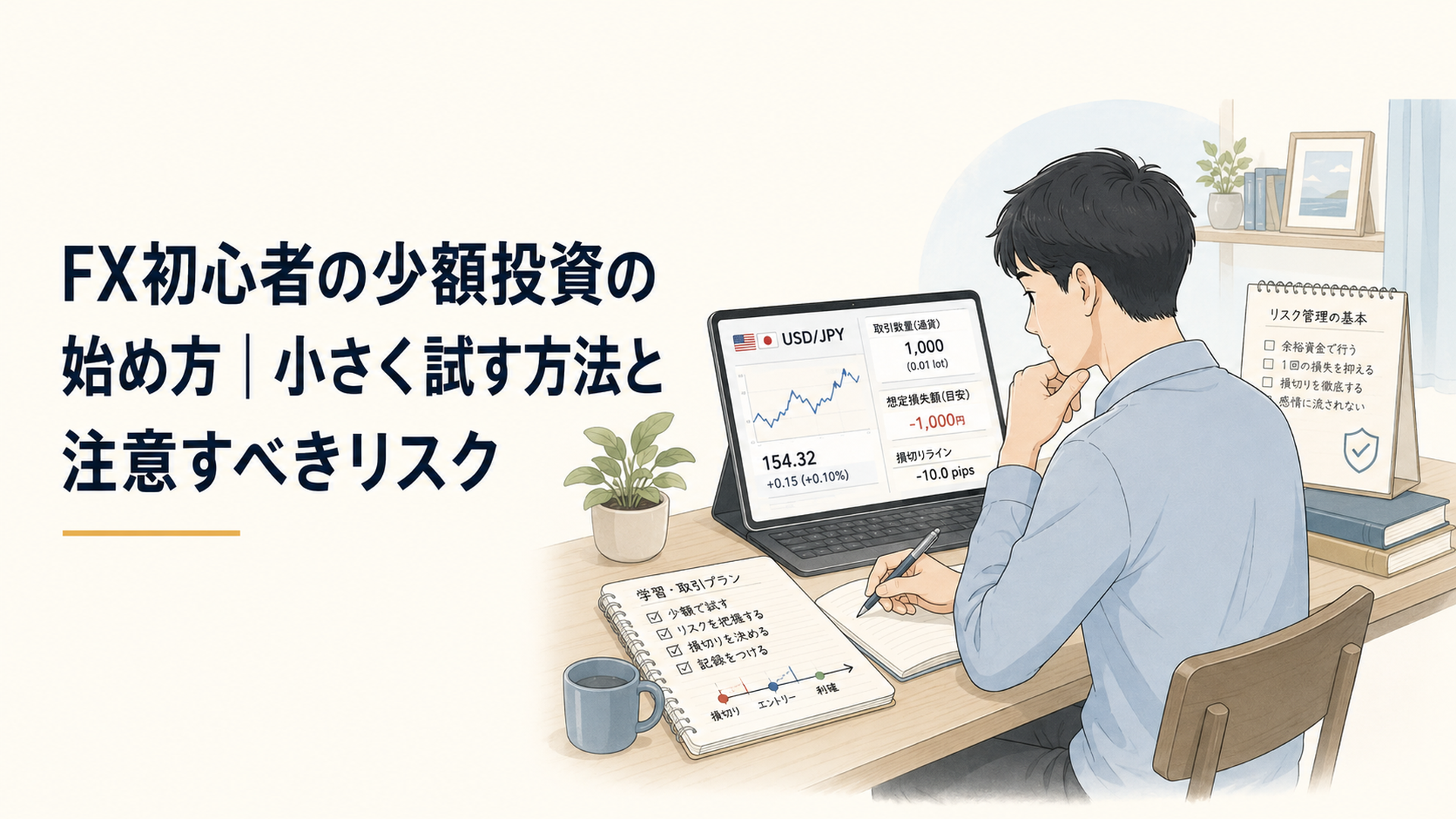 少額資金で米ドル円の取引数量と損失額を確認しながらFXを学ぶ初心者